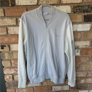 Outdoor Voices Light Gray and White Zip-Up Bomber Sweatshirt